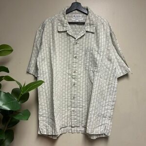 Vintage 90s Columbia Cream Patterned Ramie Cotton SS Button Up Shirt XL